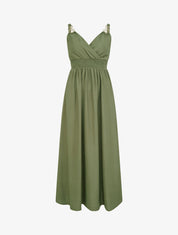 Robe longue à bretelles bijoux - Kaki - 1