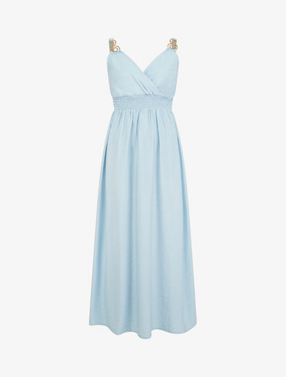 Robe longue à bretelles bijoux - Bleu ciel - 1
