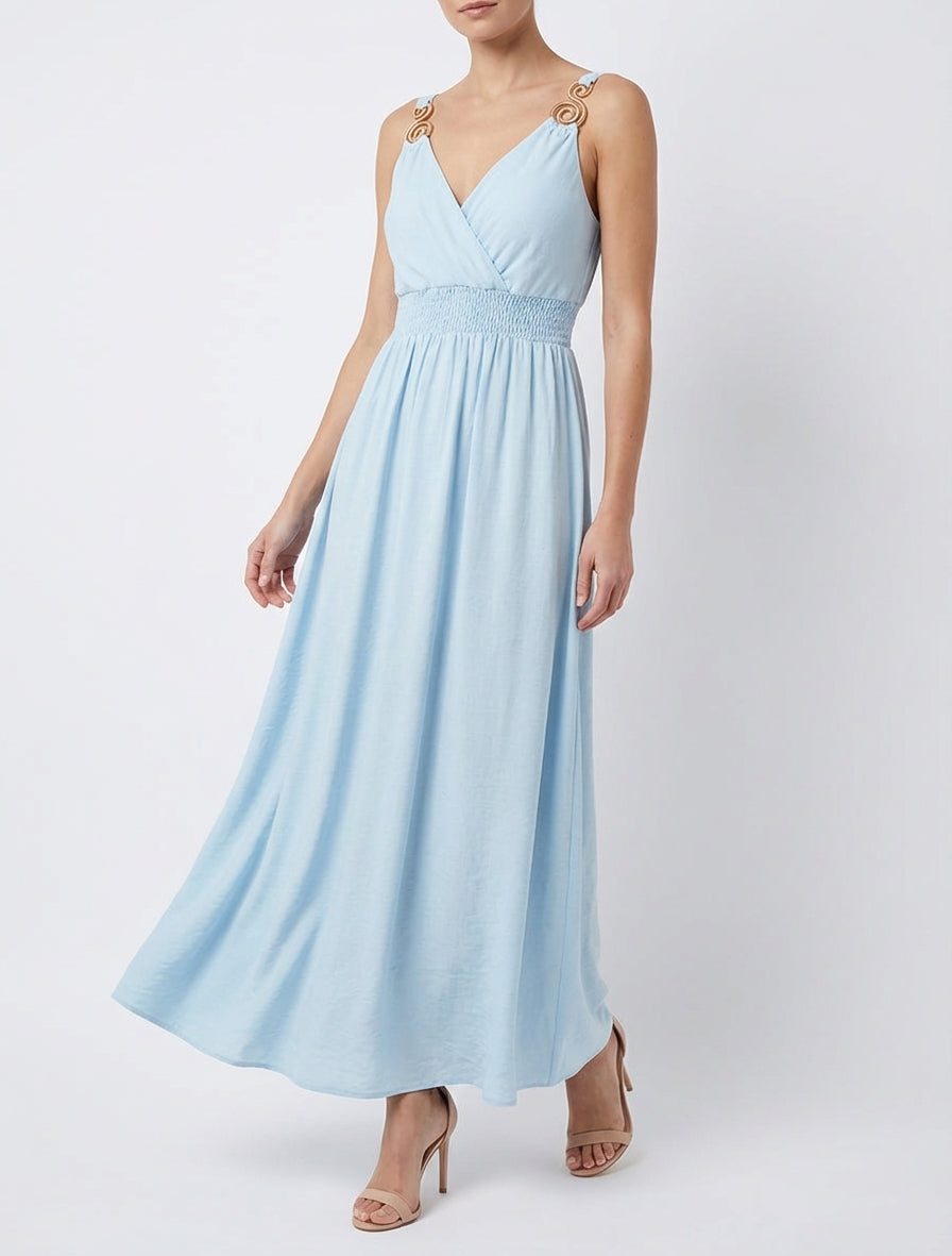 Robe longue cache-cœur évasée - Bleu ciel