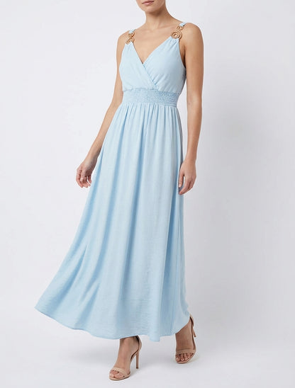 Robe longue cache-cœur évasée - Bleu ciel