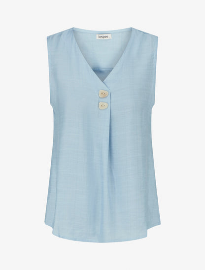 Top sans manches à col V boutonné - Bleu ciel - 1