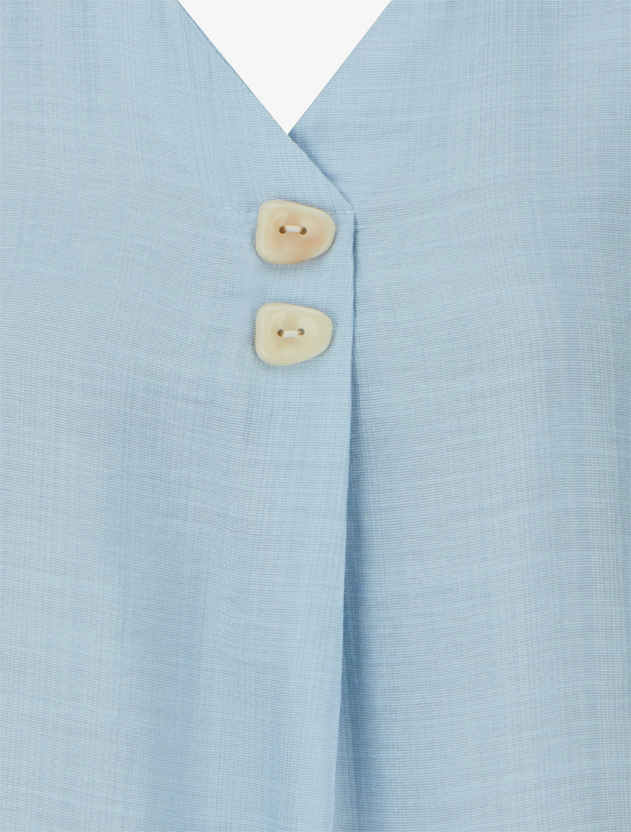 Top sans manches à col V boutonné - Bleu ciel - 3