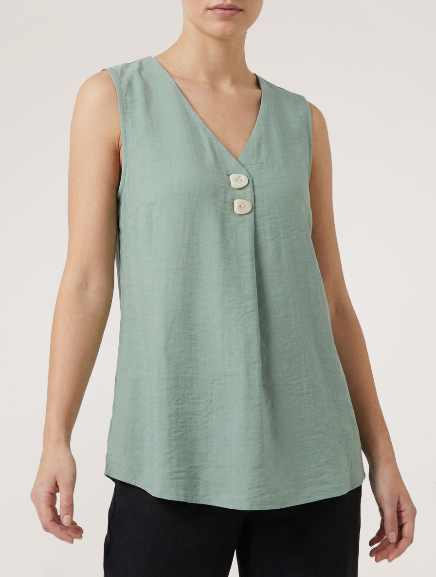 Top fluide sans manches col V - Vert clair