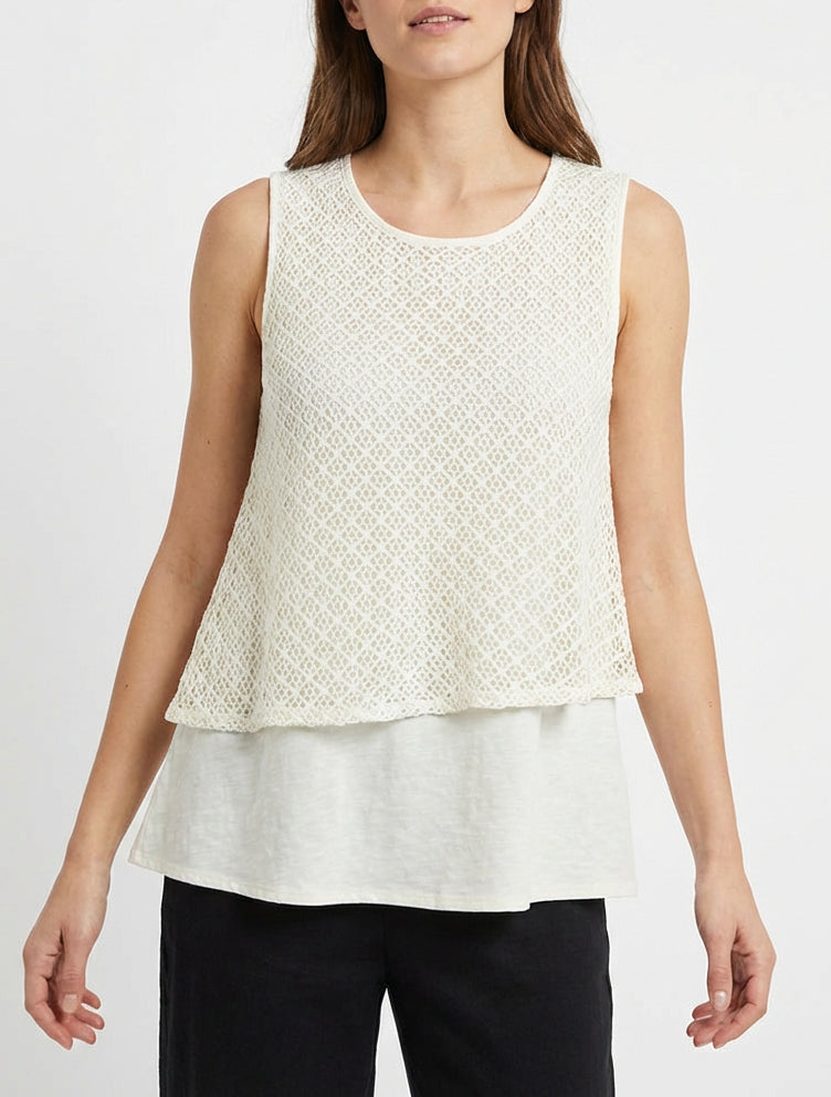 Top droit empiècement crochet - Écru