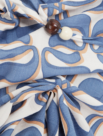 Robe longue à bretelles perlées et imprimé graphique - Bleu - 3