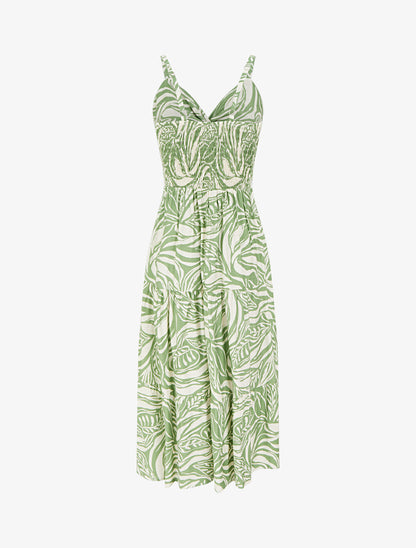 Robe longue à bretelles et imprimé stylisé - Vert - 2