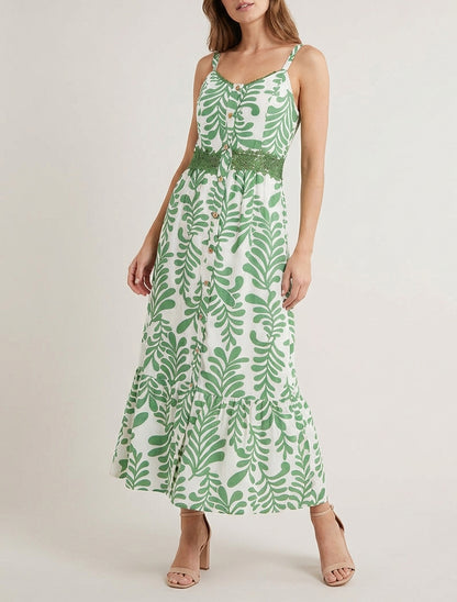 Robe évasée col V crochet - Vert
