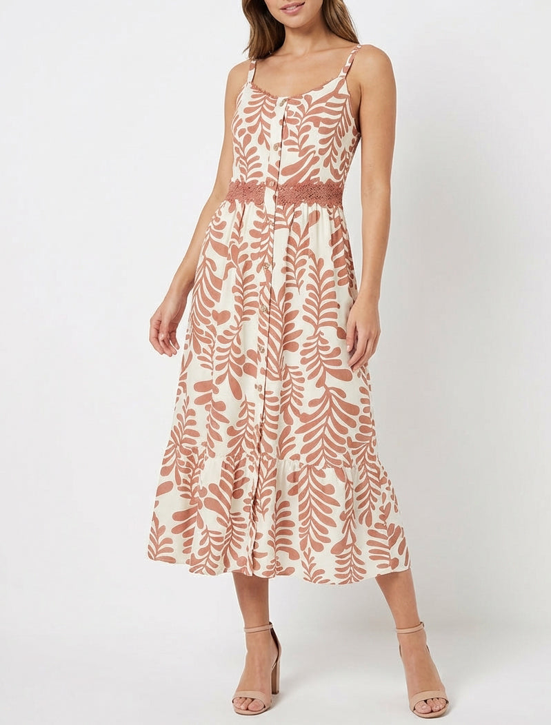 Robe évasée col V à bretelles - Vieux rose