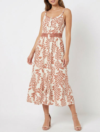 Robe évasée col V à bretelles - Vieux rose