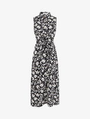 Robe fleurie sans manches à noeud - Noir - 1