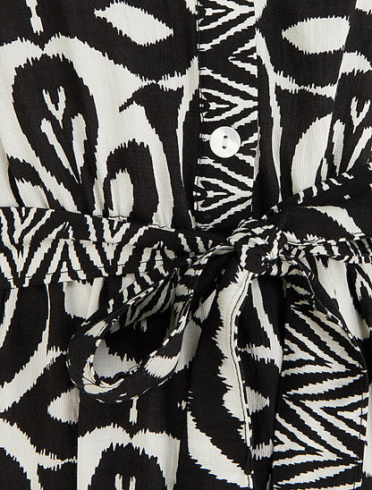 Robe longue graphique coupe évasée - Noir - 3