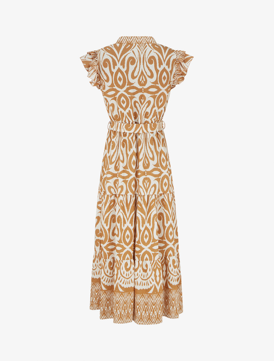 Robe longue graphique coupe évasée - Camel - 2