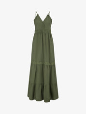Robe élastiquée à empiècements en crochet - Kaki - 1