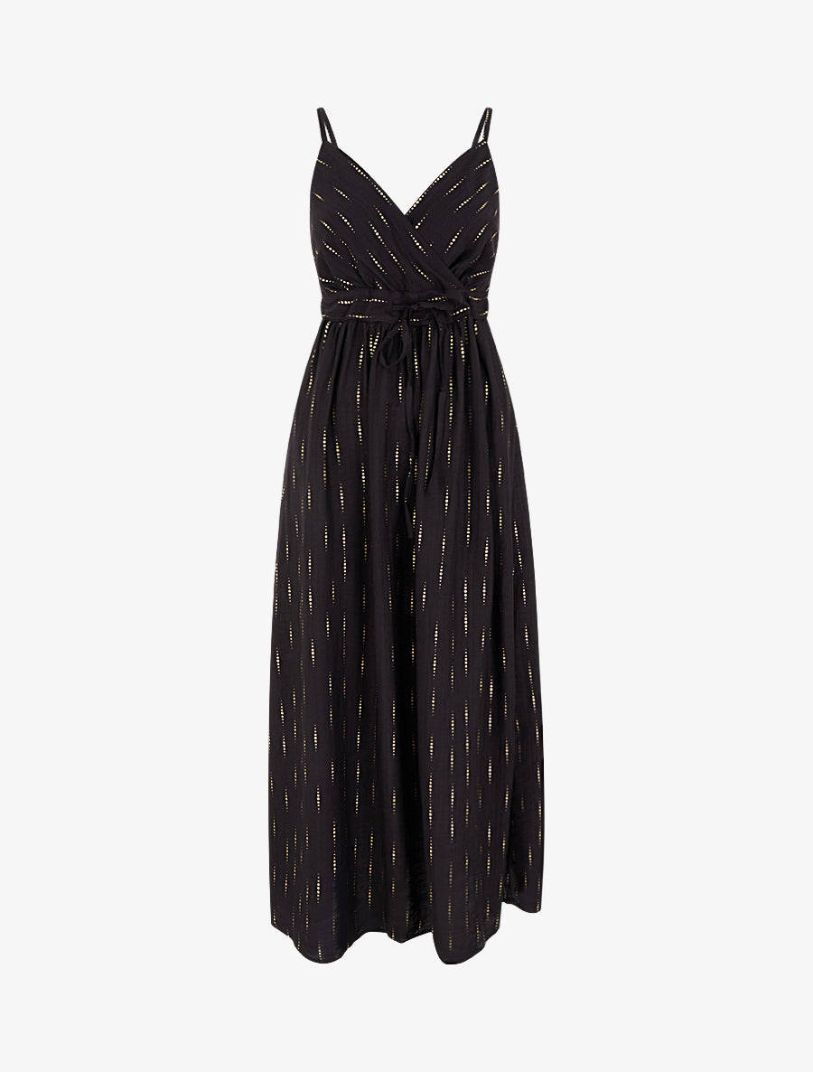 Robe élastiquée unie à détail irisé - Noir - 1