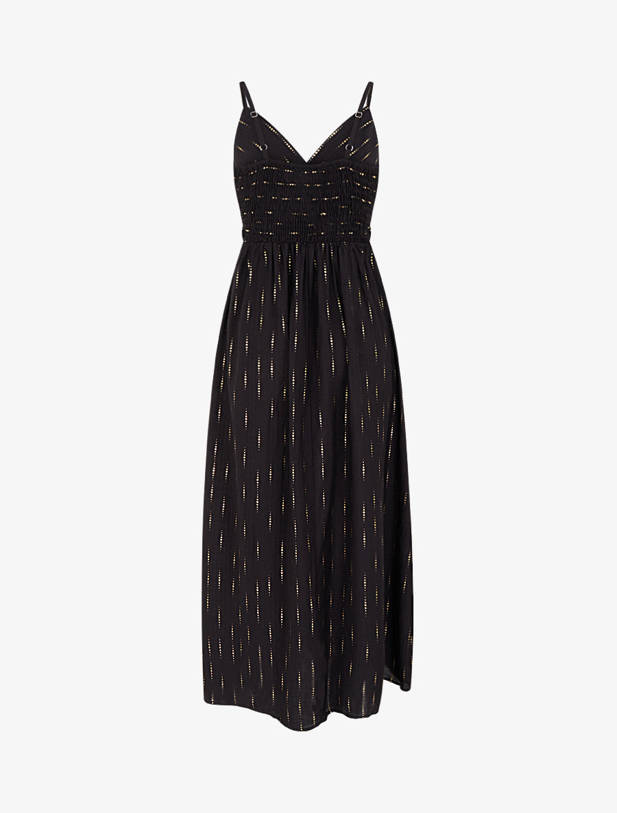 Robe élastiquée unie à détail irisé - Noir - 2