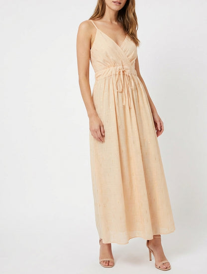 Robe longue cache-cœur à bretelles - Rose saumon
