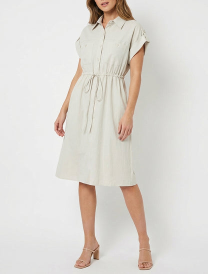 Robe droite à col à pied - Beige