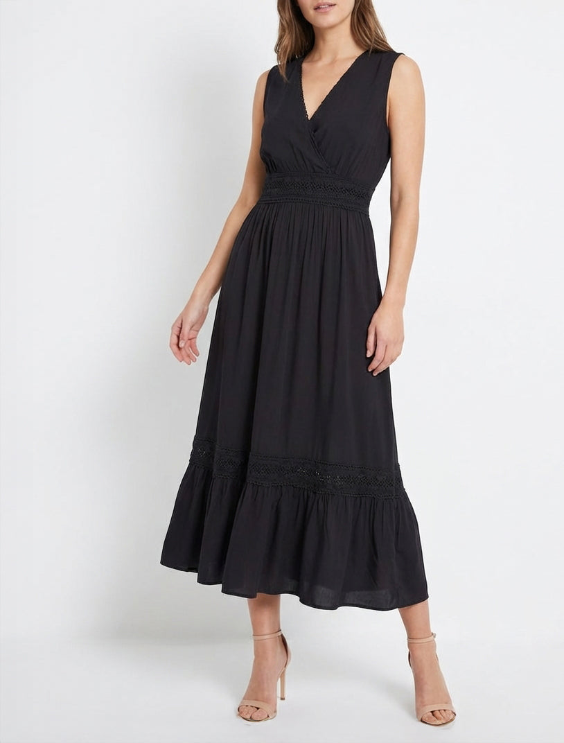 Robe longue cache-cœur en crochet - Noir