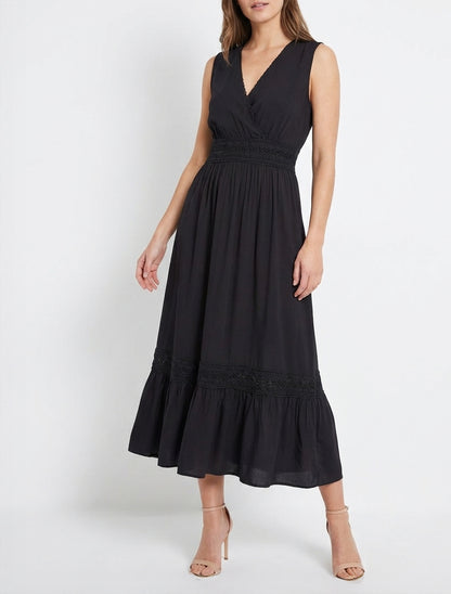 Robe longue cache-cœur en crochet - Noir