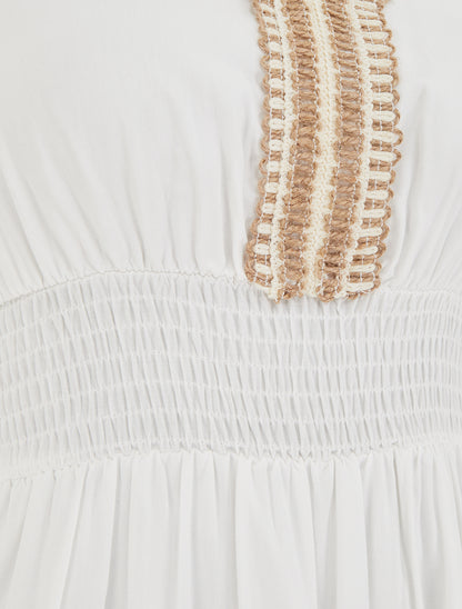 Robe évasée sans manches à col macramé - Blanc - 3