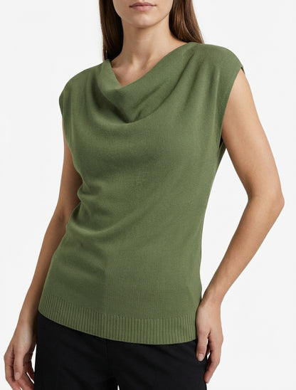 Top côtelé col bénitier sans manches - Kaki