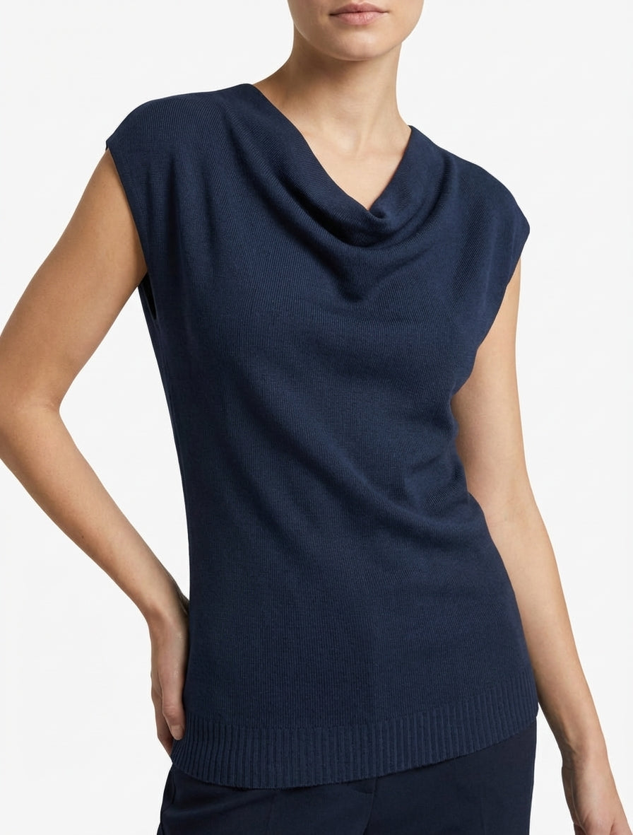 Top côtelé à col bénitier - Marine