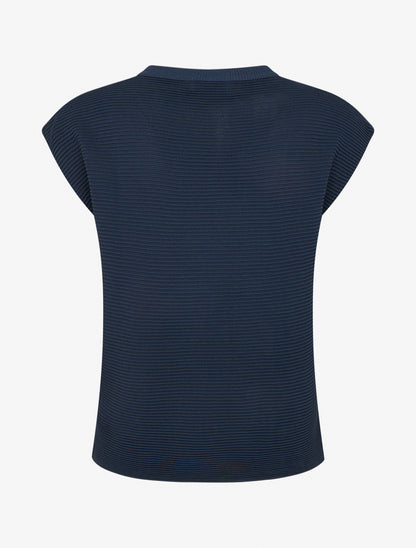 Top uni texturé à col rond - Marine - 2