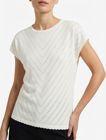 Top fluide ajouré à manches courtes - Blanc