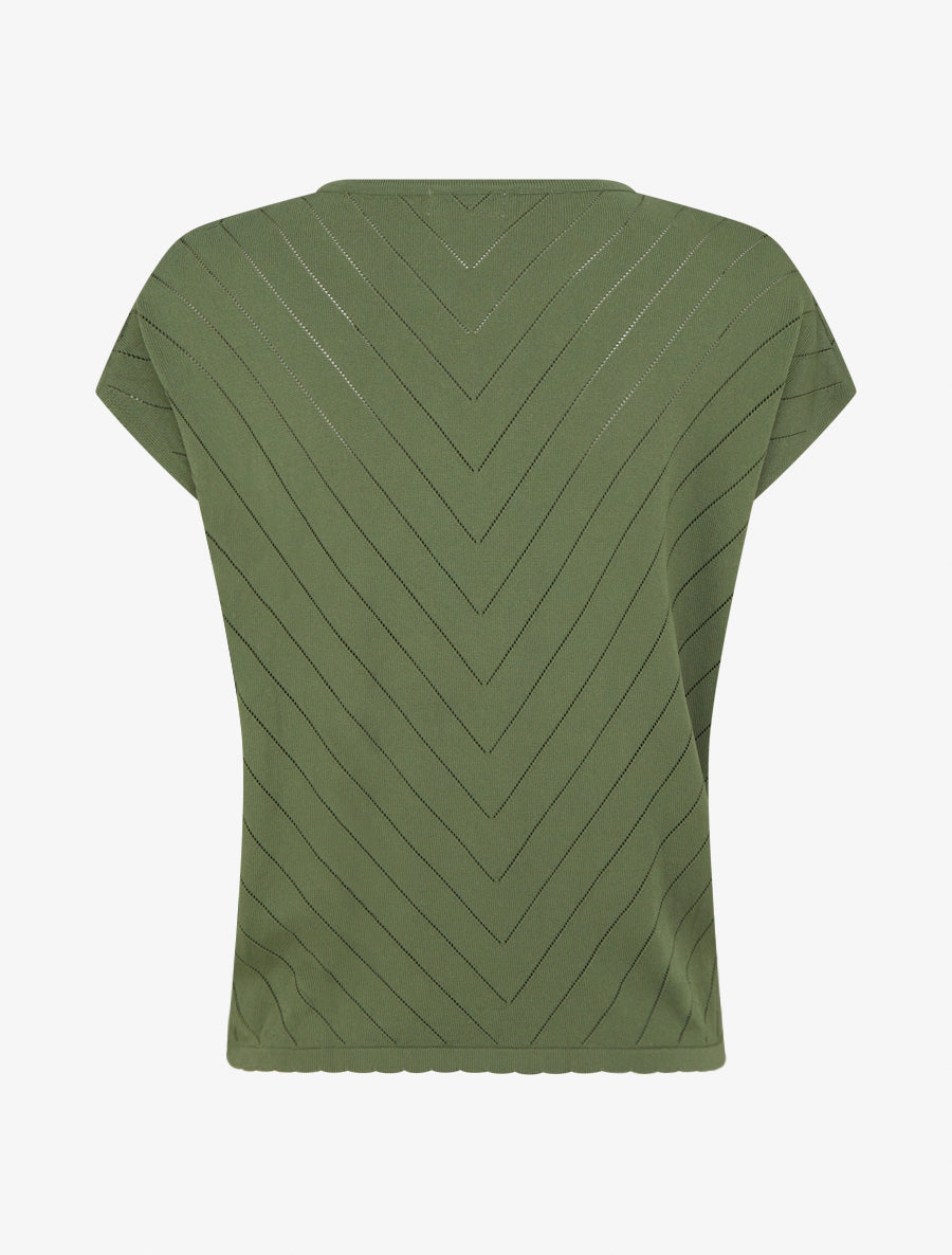 Top uni ajouré à col rond - Kaki - 2