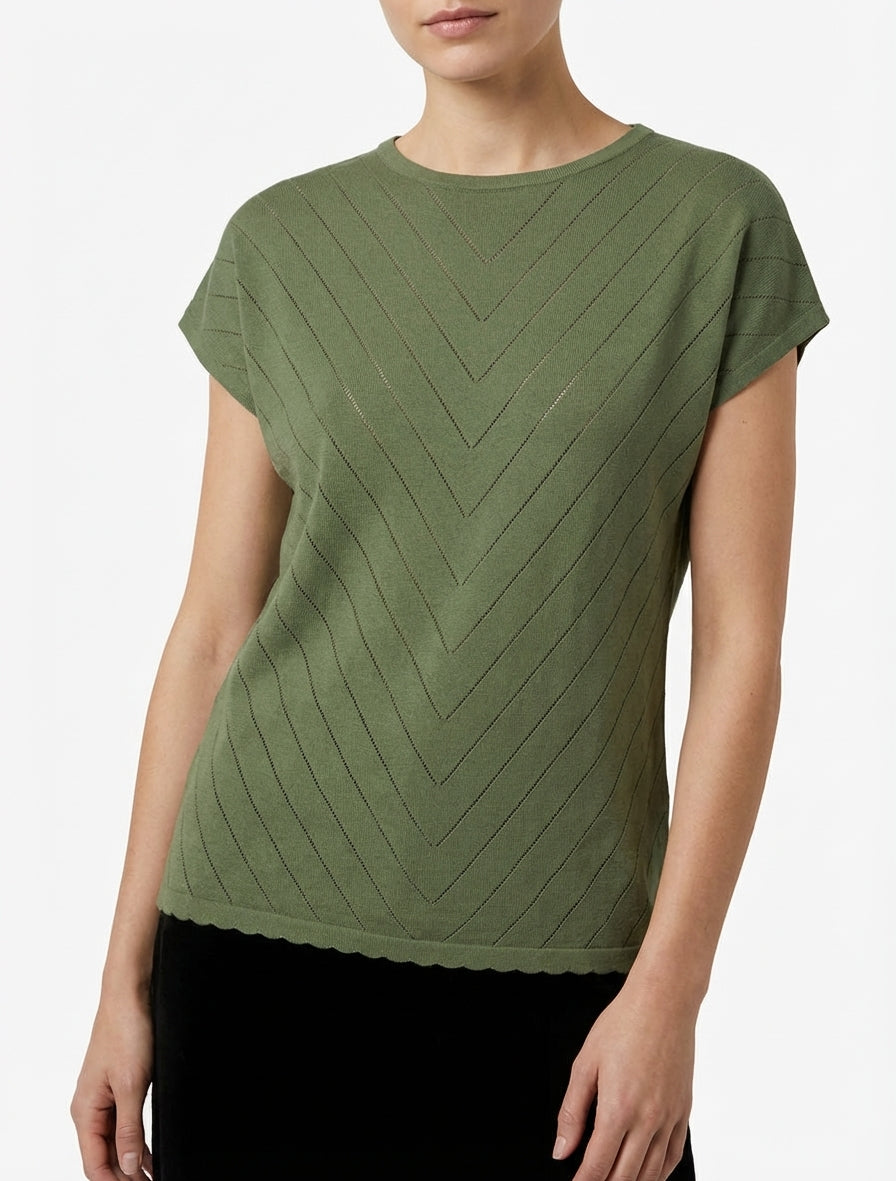 Top fluide ajouré à col rond - Kaki