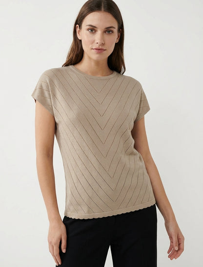 Top fluide ajouré à manches courtes - Taupe