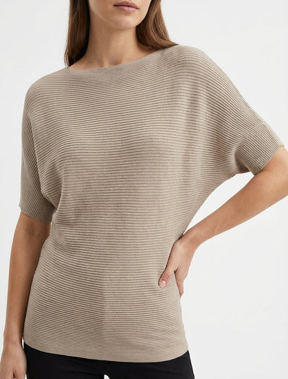 Top texturé col rond - Taupe