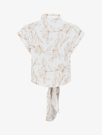 Chemise à nouer à broderies végétales - Écru - 2