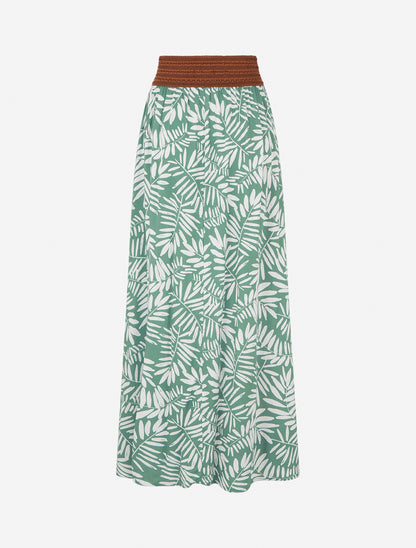 Jupe longue imprimé feuillages à taille élastiquée - Vert d&