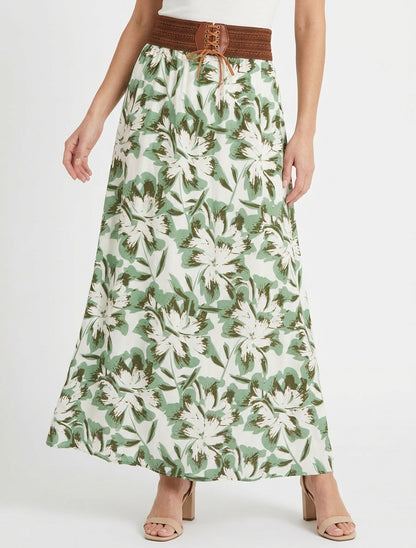 Jupe longue taille corset imprimé fleuri - Vert