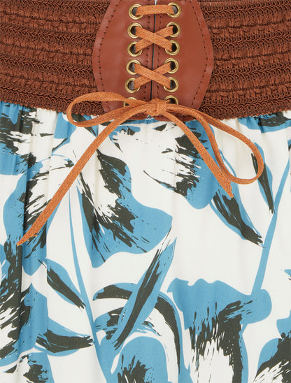 Jupe longue élastiquée imprimé fleuri - Bleu clair - 3