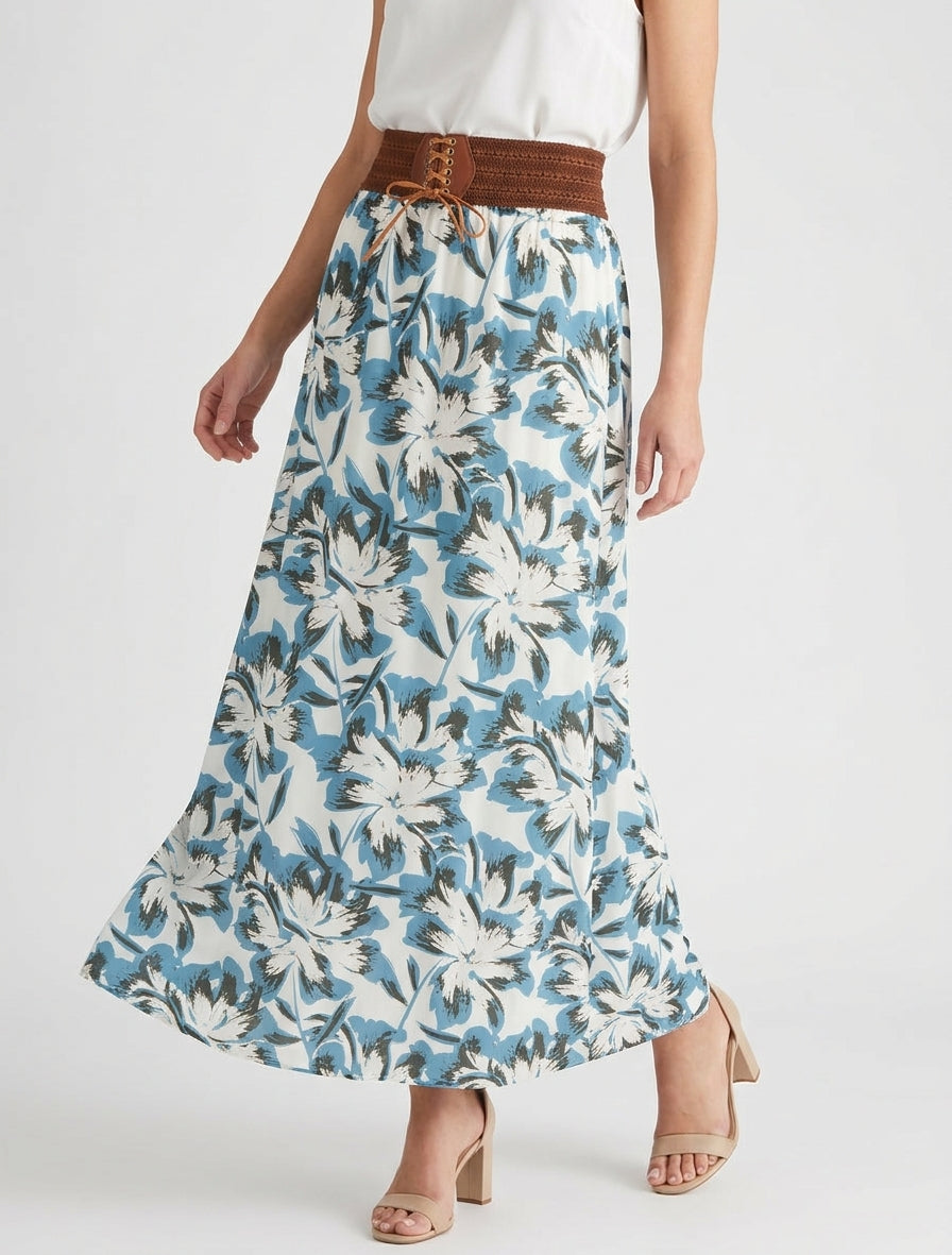 Jupe longue taille haute corset - Bleu clair