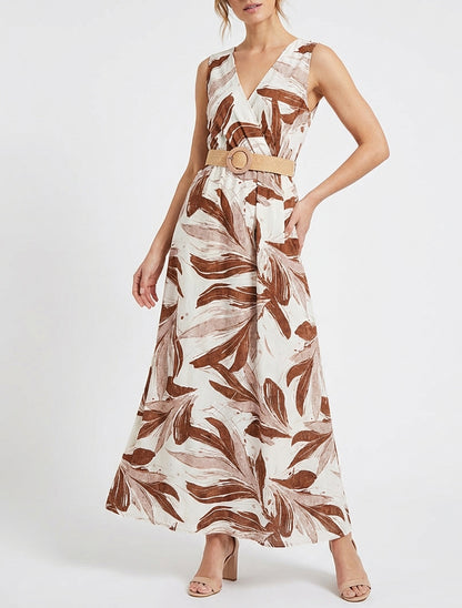 Robe longue cache-cœur ceinturée - Marron