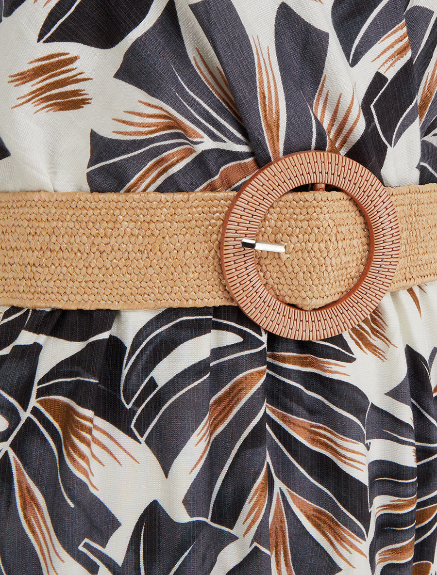 Robe longue évasée sans manches imprimé tropical - Noir - 3