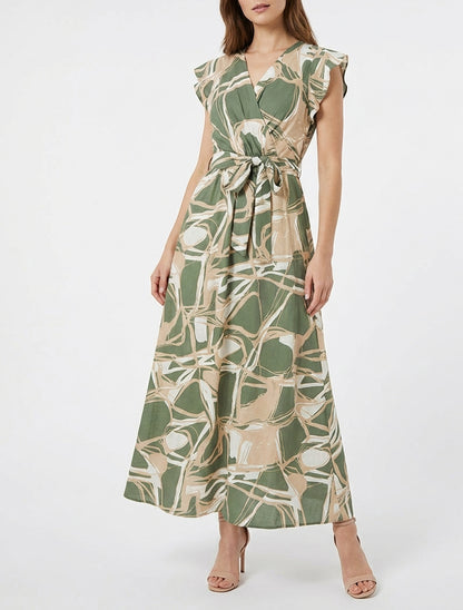 Robe longue cache-cœur à ceinture - Kaki