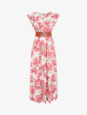 Robe longue imprimé fleuri à manches courtes - Rose - 1