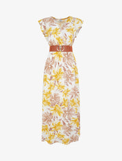 Robe longue imprimé fleuri à manches courtes - Jaune - 1