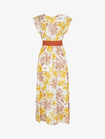 Robe longue imprimé fleuri à manches courtes - Jaune - 2