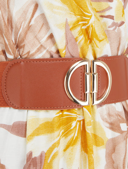 Robe longue imprimé fleuri à manches courtes - Jaune - 3