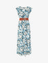 Robe longue fleurie à mancherons volantés - Bleu - 1