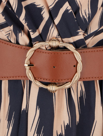 Robe taille élastiquée et imprimé fantaisie - Marine - 3