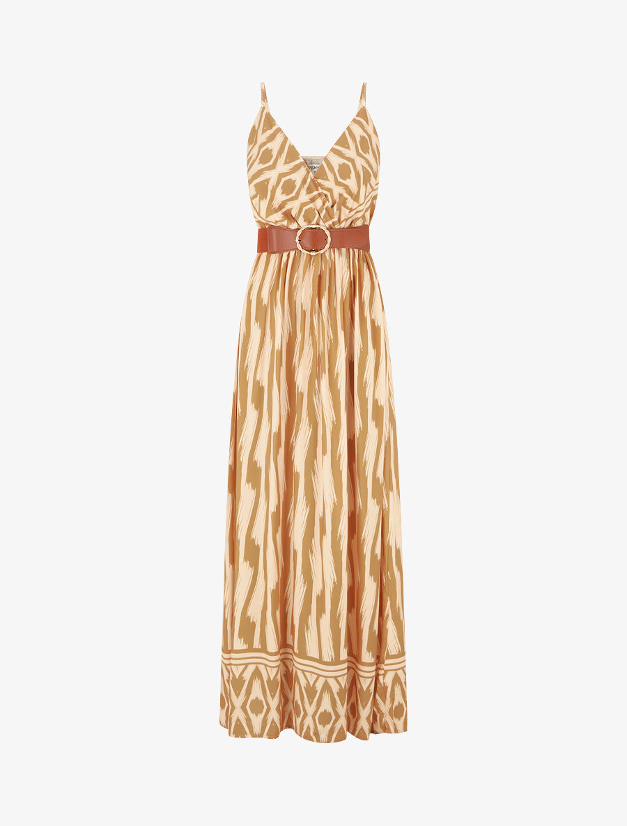 Robe taille élastiquée et imprimé fantaisie - Jaune moutarde - 1