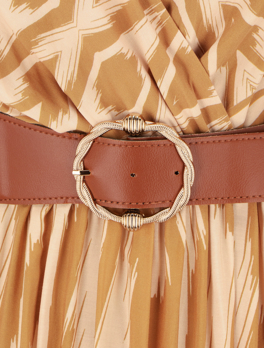 Robe taille élastiquée et imprimé fantaisie - Jaune moutarde - 3