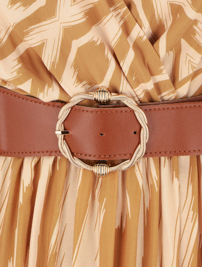 Robe taille élastiquée et imprimé fantaisie - Jaune moutarde - 3