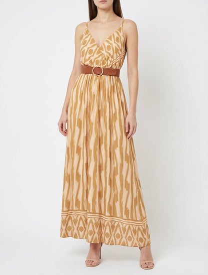 Robe longue col cache-cœur empire - Jaune moutarde